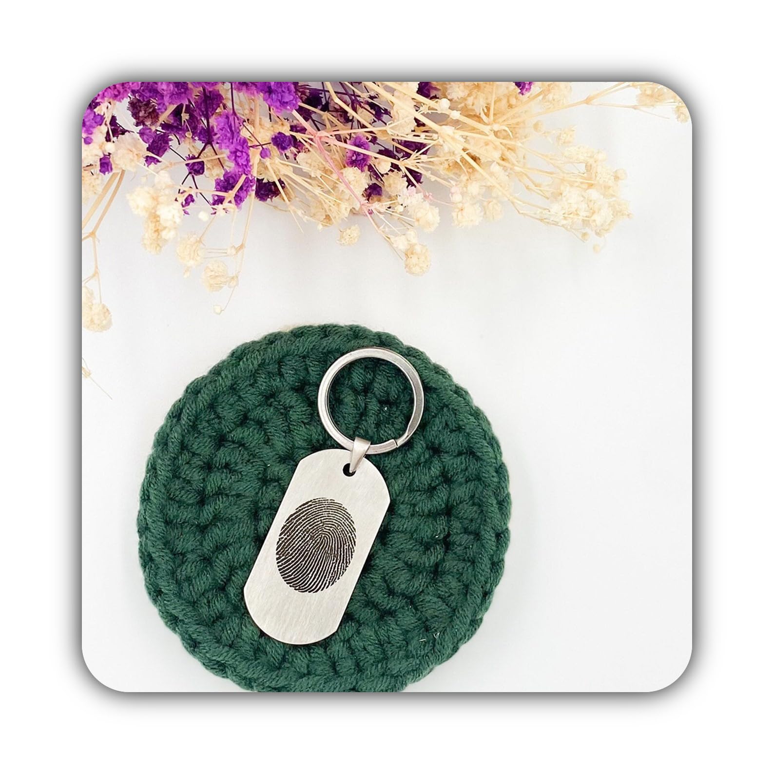 Marcador real llavero Acero inoxidable llavero personalizado con huella del pulgar personalizado para la simpatía del marido Aniversario del Día de la Madre