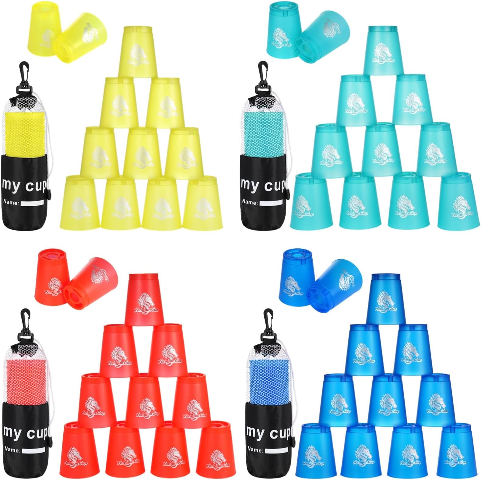 Sport Stacking Cups 48 Pcs, Challenge Competition Speed Training Game, Plastic Stacking Cups, Youth and S Classic Family Game, Red+Blue+Green+Yellow