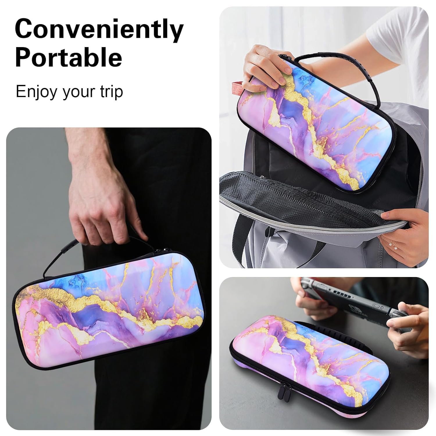 KEDBBAO Tasche für Nintendo Switch 2 2025, Harte Tragetasche Hülle Case mit großem Fassungsvermögen und 20 Steckplätzen (Bicolor Marble)
