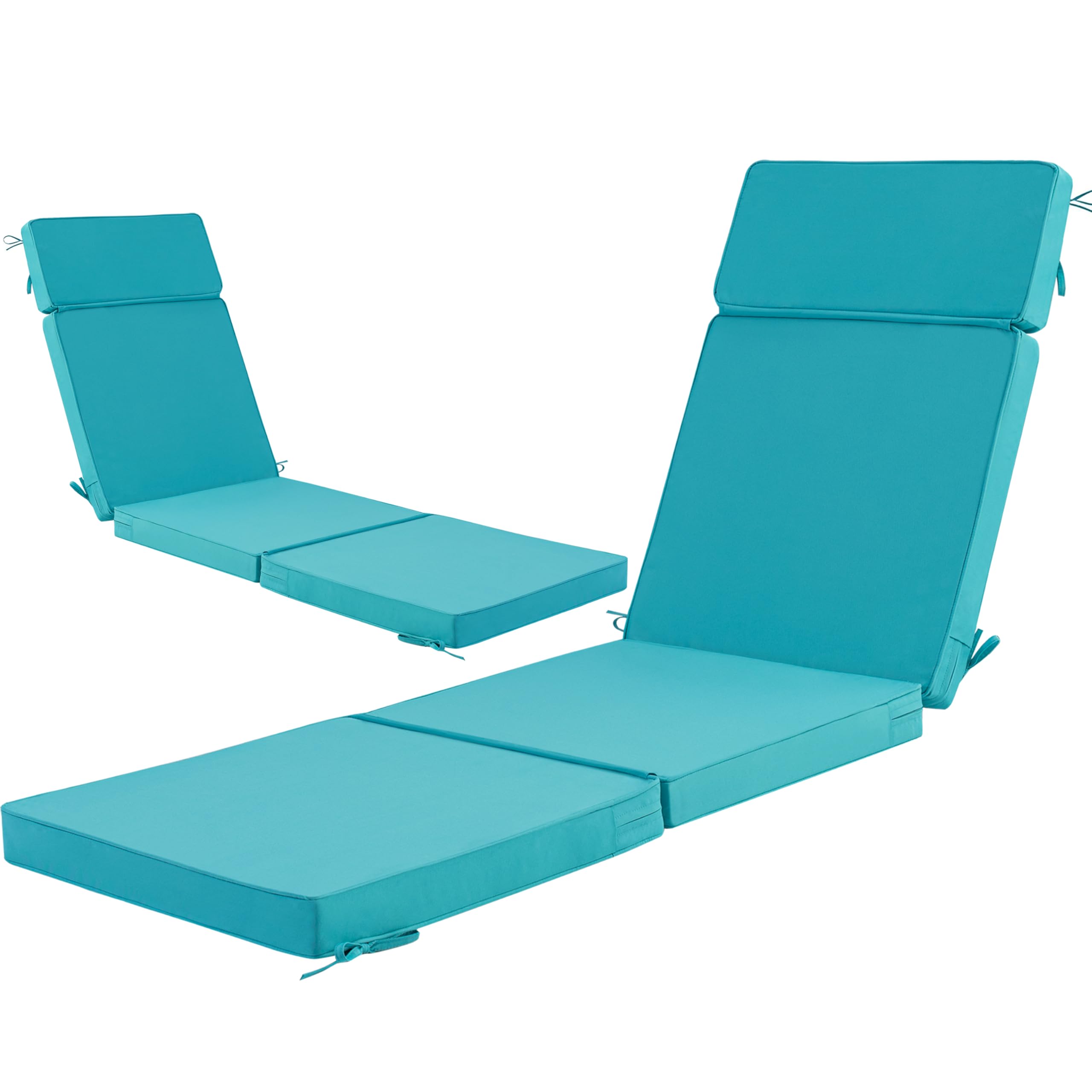 Photo 1 of Honorbox 72 x 21 Inch Outdoor Chaise Lounge Cushions Set of 2 - Removable Cover, 4-Section Design, Water-Repellent & Fade-Resistant, 6 Tie Straps, Replacement for Patio & Pool Chairs - Teal