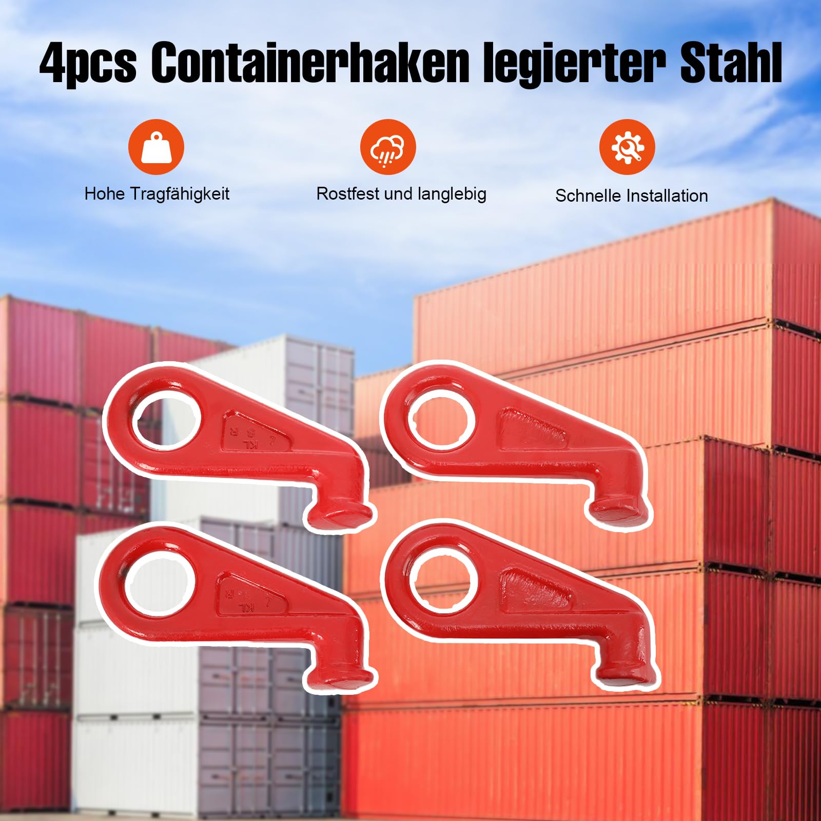 4pcs Containerhaken legierter Stahl,12.5T Tragfähigkeit (2 links+2 rechts)