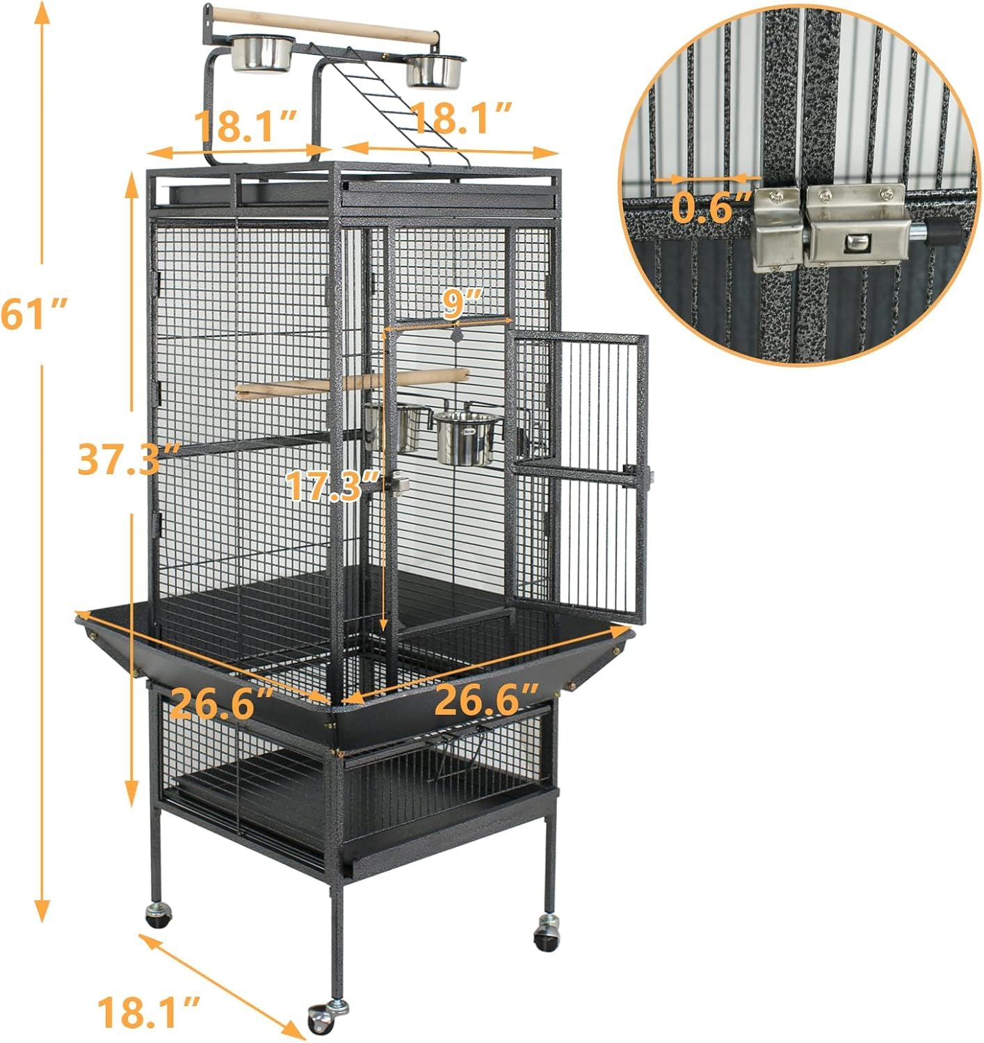Jaula para Pájaros, Transportín Versátil para El Hogar Y Los Viajes, Fácil De Guardar, Ideal para Cacatúas, Loros, Periquitos, Cotorras, Cotorras, Palomas Y Otras Aves Black