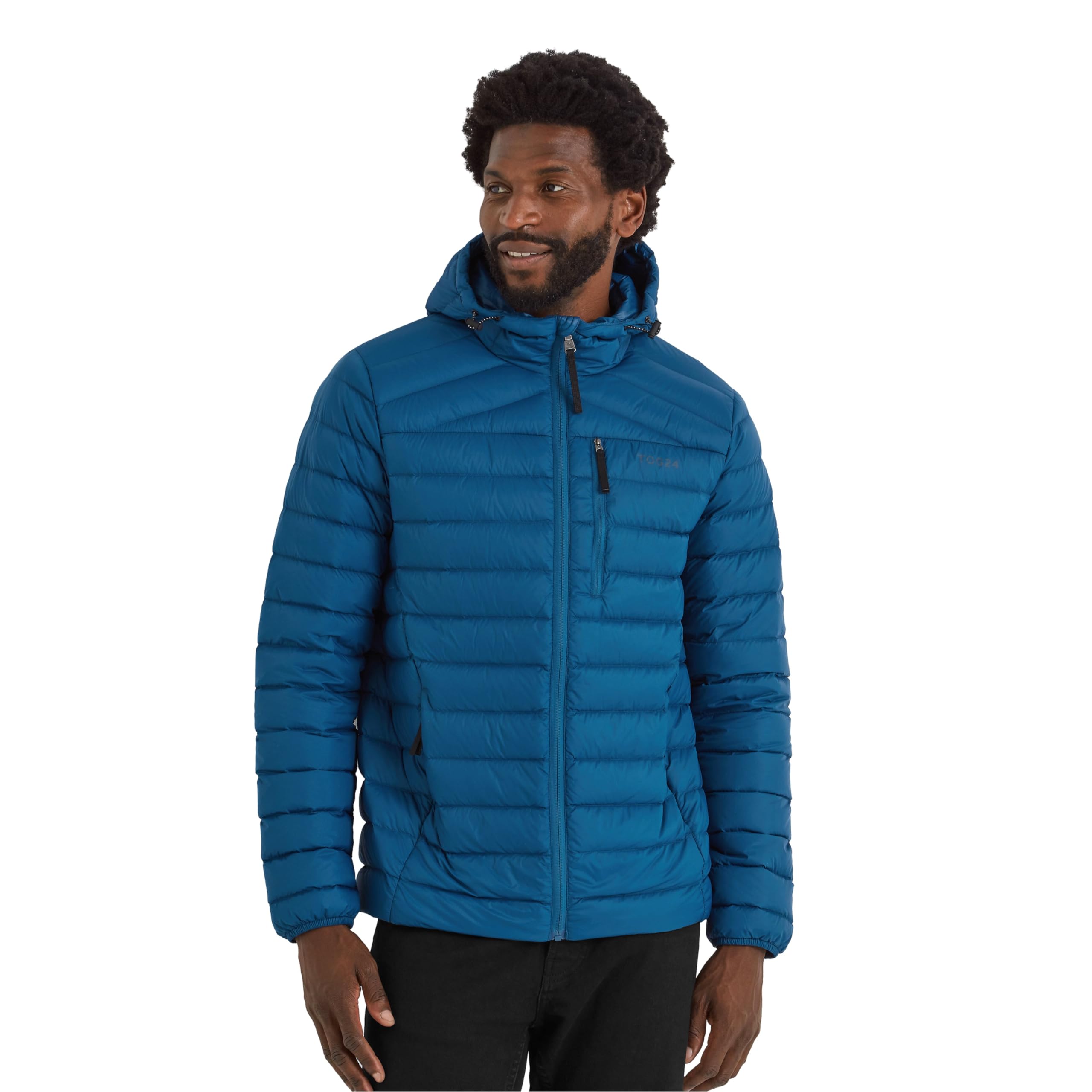 Tog24 Men's Marine Blue North Hooded Rds Certified Down Jacket Ultra Warm 90% Duck Down Superior Insulation Coat With Toggle Adjusters On Hood Pack Away Conveniently Into Chest Pocket & Doubles Up As Travel Pillow