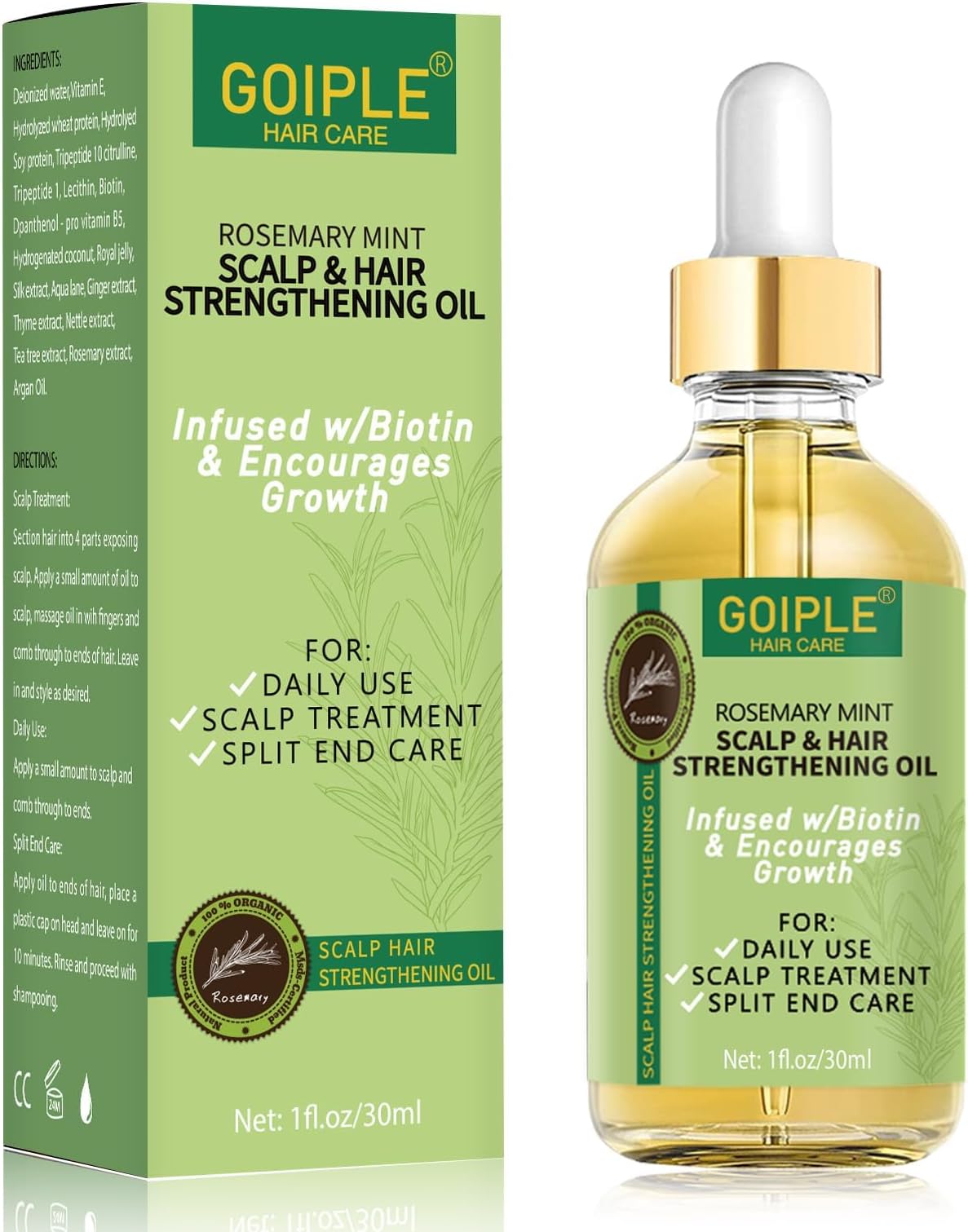 Rosemary Oil, 1 FL OZ - Natural Hair Growth Oil With Essential Oils, Nourishing Treatment for Split Ends, Dry Scalp, Hair Loss - Women's Hair Care