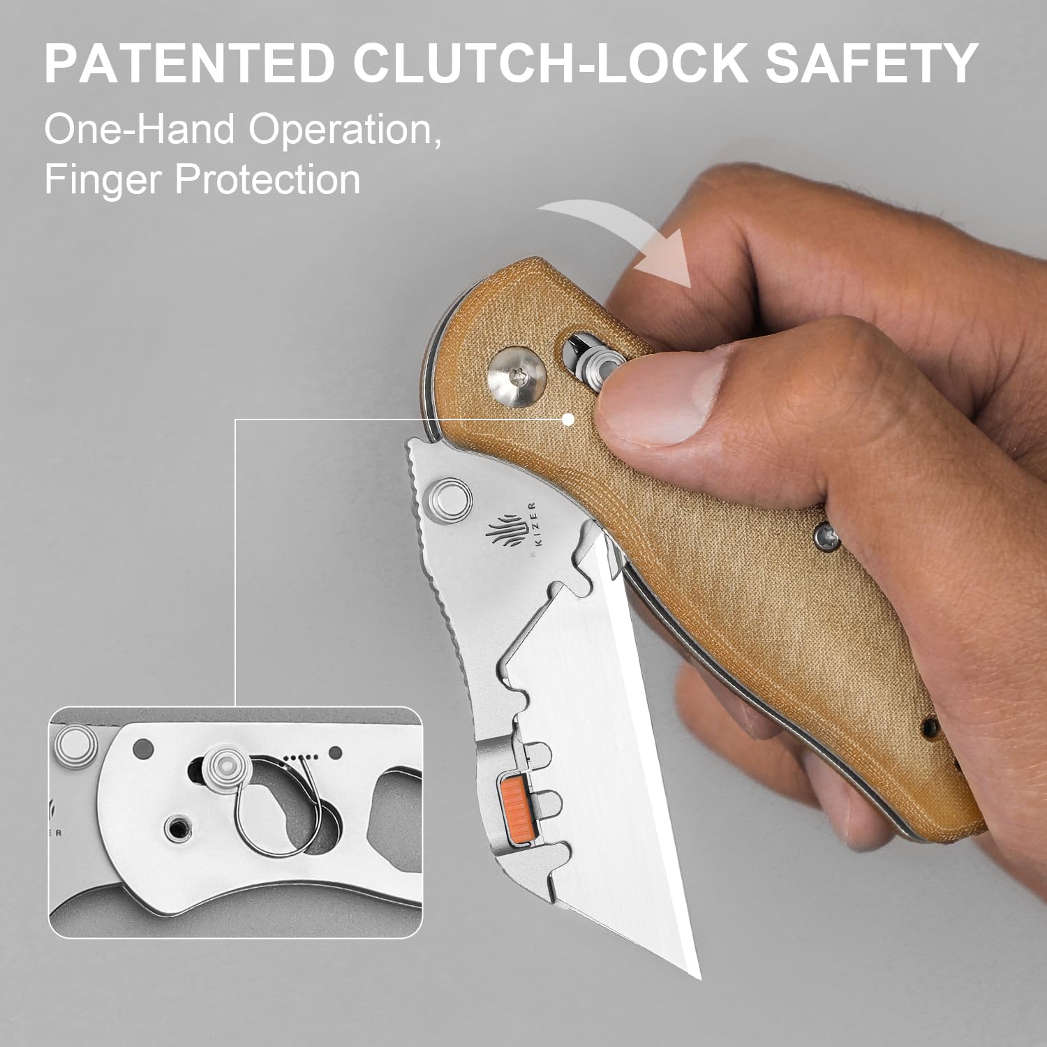 Kizer Uti BEAR 2 (Werkzeuglose Version) Klappmesser, Schnellwechsel-Teppichmesser EDC-Messer mit 5 Stück 7 cm Rasierklingen, Kupplungssperre und Taschenclip Kleine Taschenmesser V3619JA7