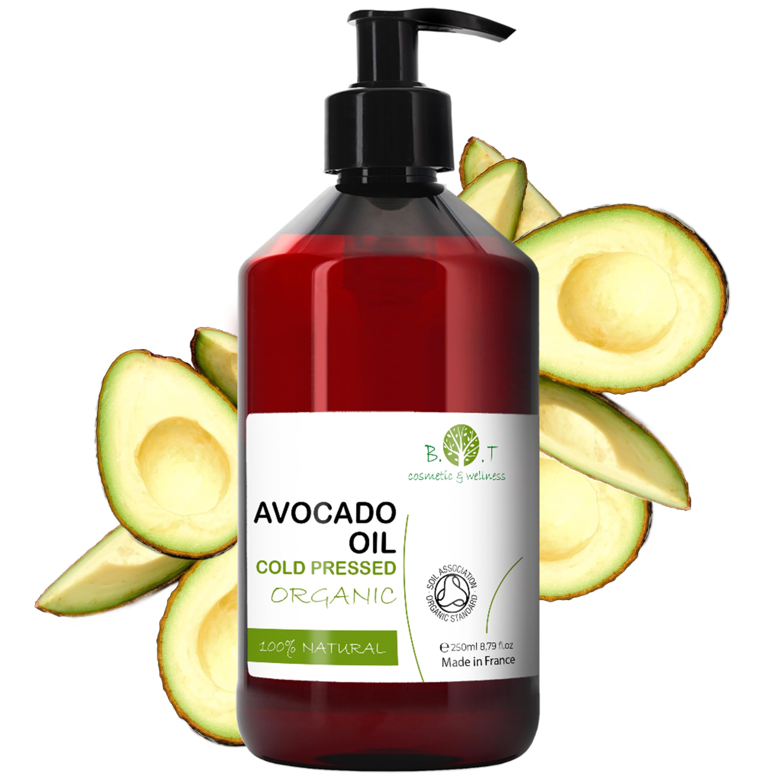 B.O.T Cosmetic & Wellness - Olio di Avocado Biologico Extravergine Nativo | Idratante per Corpo, Capelli e Viso | Antirughe Naturale | Rigenerante Capelli | Struccante, 250 ml