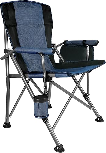 Miniatura 9 de Silla de camping plegable con portavasos y bolsa de almacenamiento, soporte resistente de 400 libras, silla de campamento portátil plegable de gran