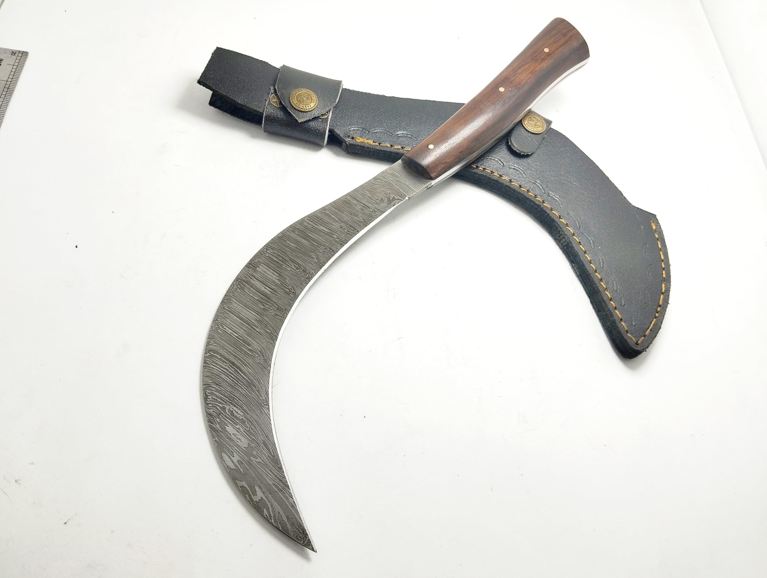 KKI Hand Crafted Damascus Steel Scythe knife, Damascus Sickle, Formar Use, Outdoor, EDC, Garden Tool, Harvesting, Sickle Blade, Home and Garden Care, Best Gift (SKL)