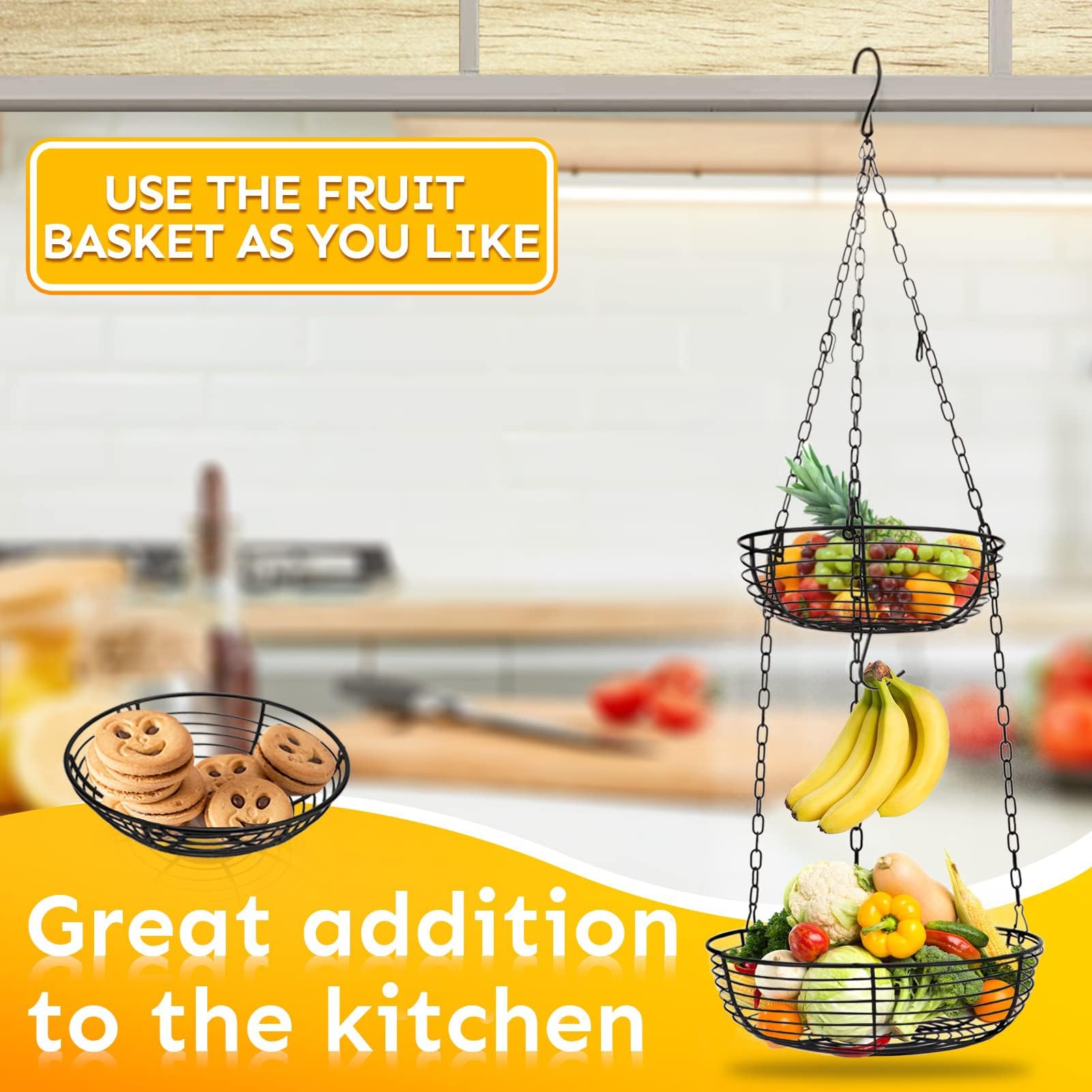 Panier Suspendu Boho En Corde De Chanvre - Corbeille à Fruits Légumes Tricotée Main | Rangement Déco