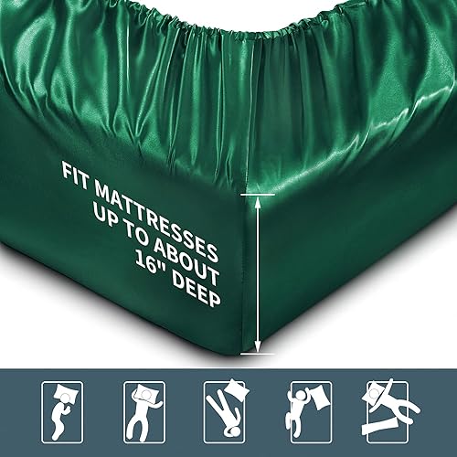 Miniatura 5 de P Pothuiny Juego de sábanas de satén de lujo de 6 piezas tamaño Queen sedoso de satén verde negruzco, 1 sábana bajera de bolsillo profundo + 1