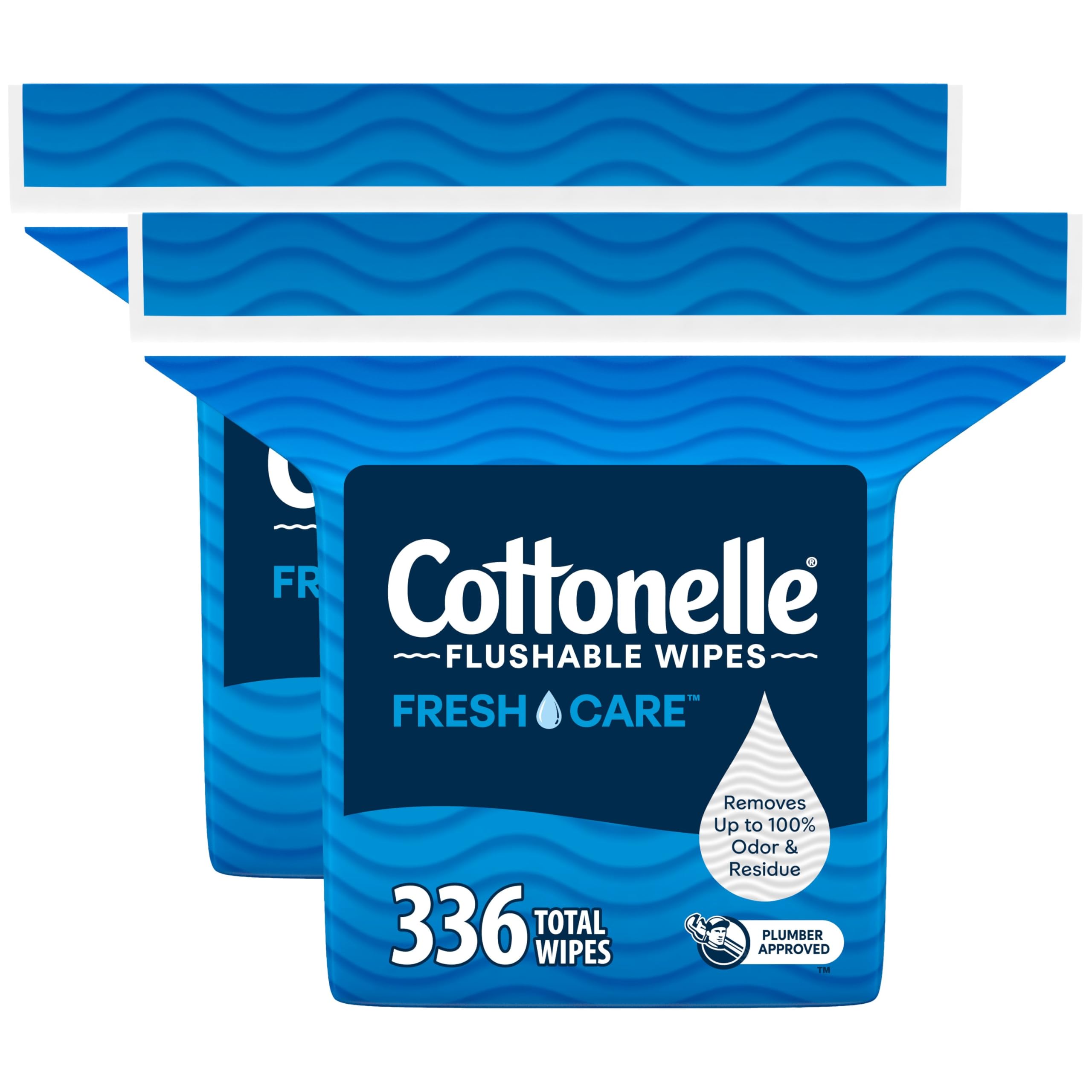 Cottonelle Fresh Care Flushable Wet Wipes, Adult Wet Wipes, 2 Refill Packs, 168 Wipes Per Pack (336 Total), Packaging May Vary