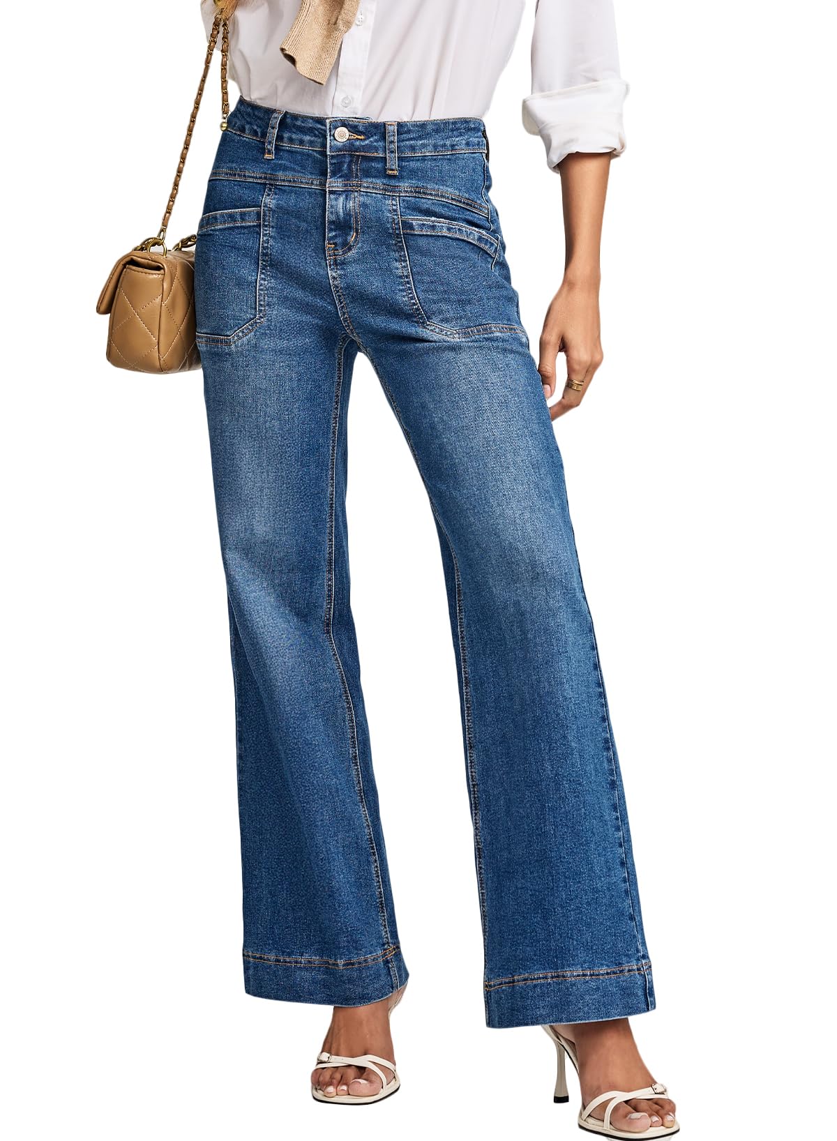 EVALESS Womens Jeans Wide Leg High Waisted Straight Bootcut Jeans Trendy Fall 2026 Zimbaplatinum Stretchy Denim Pants