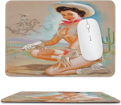 Sexy Cowgirl Vintage Edge Stitched Mouse Pad Textured Mouse Pad, Natural Rubber Base Mouse Pad, Two Size Mouse Pad Suitable for Office, Home, Laptop Travel