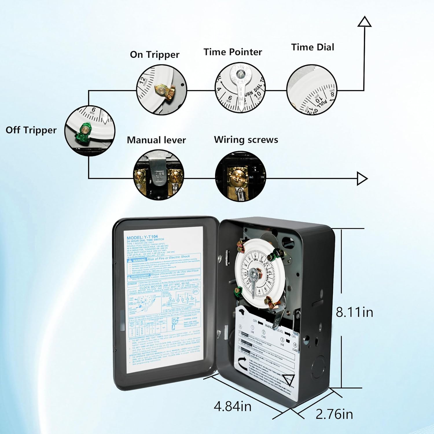 T104 Electromechanical Timer Switch Versatile Scheduling Manual Override,1-12 Cycles Per Day - Manual Override,Mechanism Only