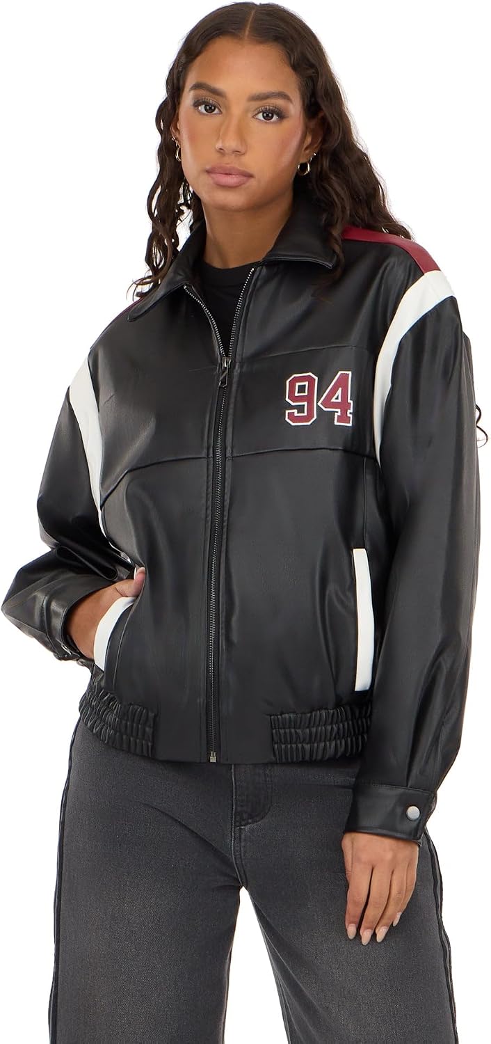 Forever 21 Women's Oversized Pu Jacket With Self Patch Details