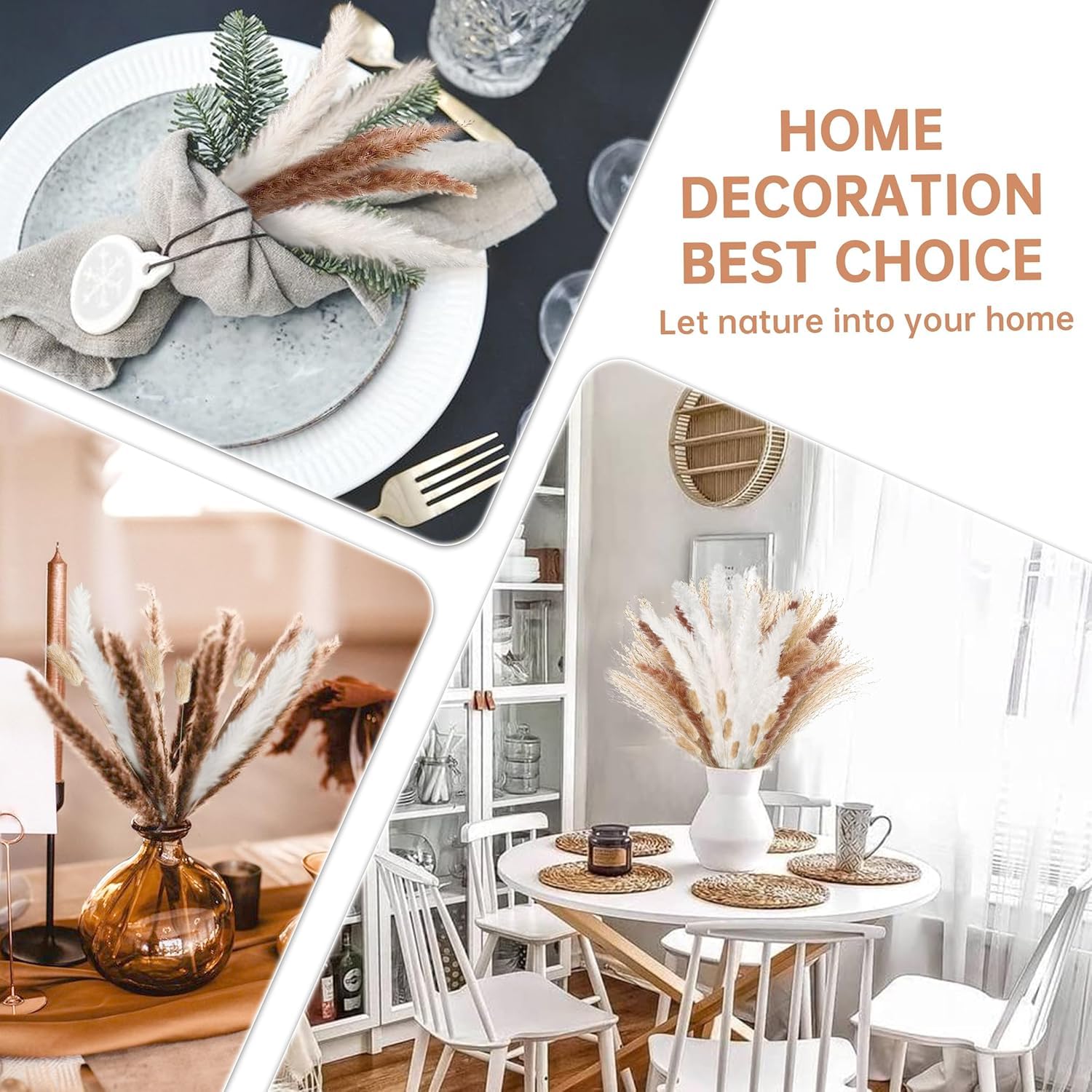Qlect Home Decor 100 Pcs Set 17inch Natural Dried Pampas Grass,Real Rabbit Bunny Tail,Reed Pampas,Boho Bouquet,Artificial Flowers Decor for Table Vase Home Decoration. (100 Pcs Dried Flower Set) 2