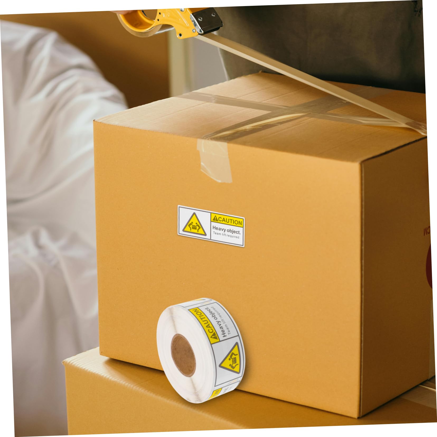 PRETYZOOM 4 Rouleaux Étiquettes Adhésives Avertissant des Objets Lourds Autocollants de Levage Équipe pour Expédition Étiquettes par Rouleau pour Logistique Gestion Entrepôt