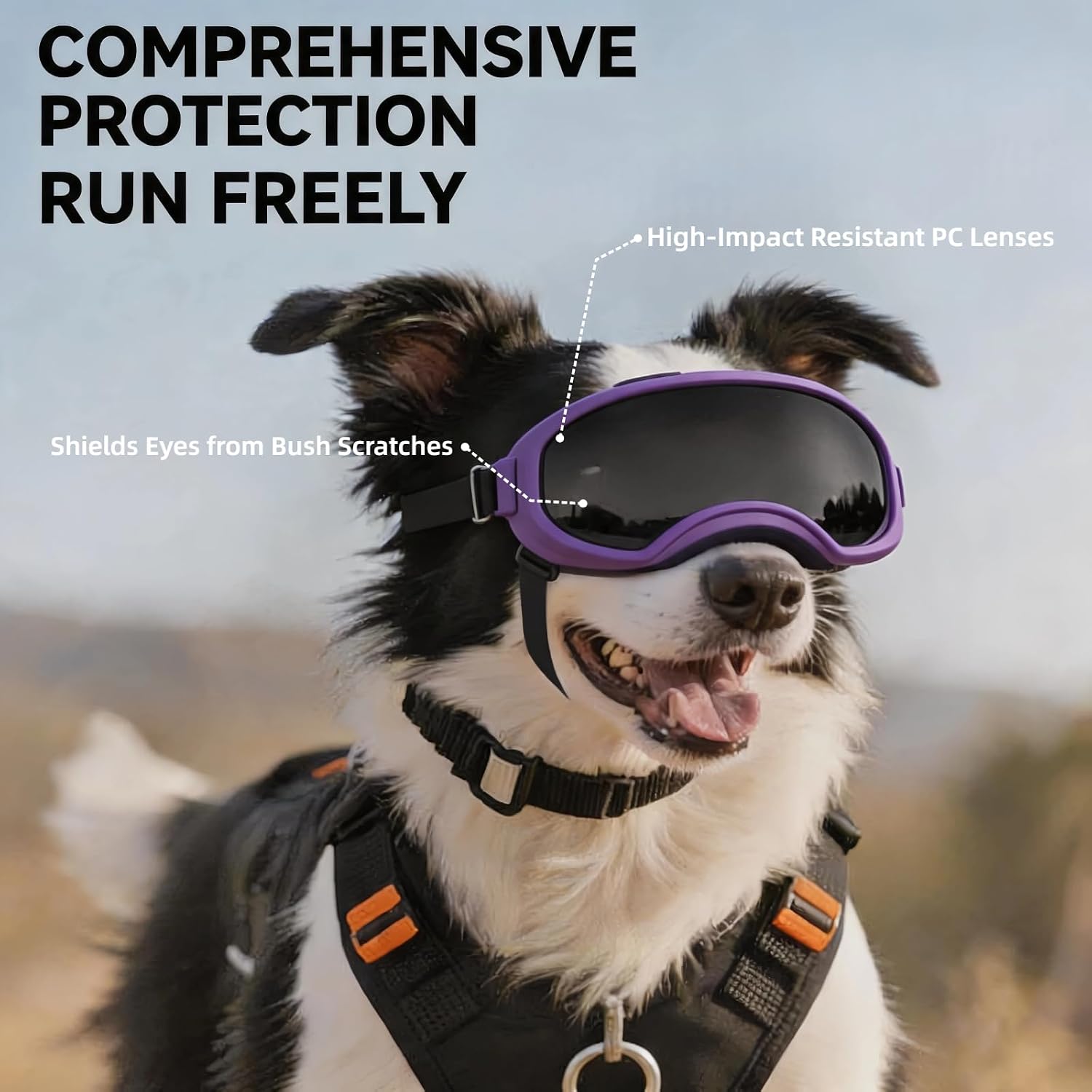 Dog Goggles UV Protection Windproof Dog Sunglasses | Anti-Impact PC Lens Adjustable Strap Pet Eye Protection for Small Medium Large Dogs Riding Swimming Surfing Camping Hiking (Medium)