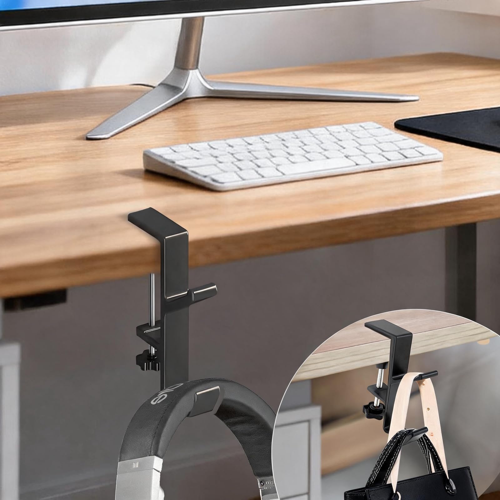 caleqi Desk Mount Bag Holder Hook Clamp,On Backpack Hanger Portable Desk Mount Headphones Holder for Reduce Desk Clutter Table Desk Table Hanging Storage-picture-15