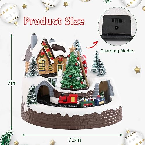 Miniatura 3 de DREAM GARDEN Casa de Pueblo Navideño, Santa Claus Trepando al Árbol de Navidad con Tren en Movimiento, Funciona con Batería, Edificios