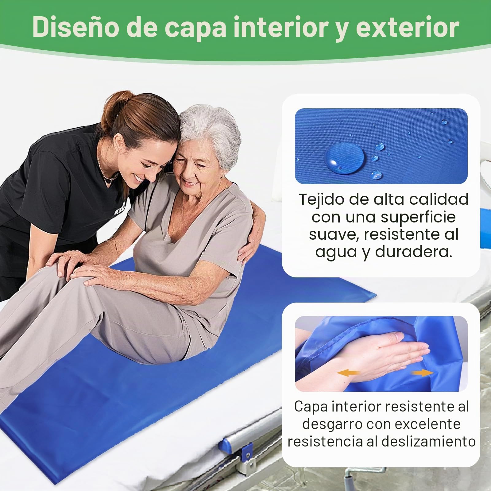 Tabla de transferencia para grúas de pacientes Sábana deslizante, colchón de posicionamiento tubular, ayuda para transferir ropa de cama, Paquete de 2, talla M.