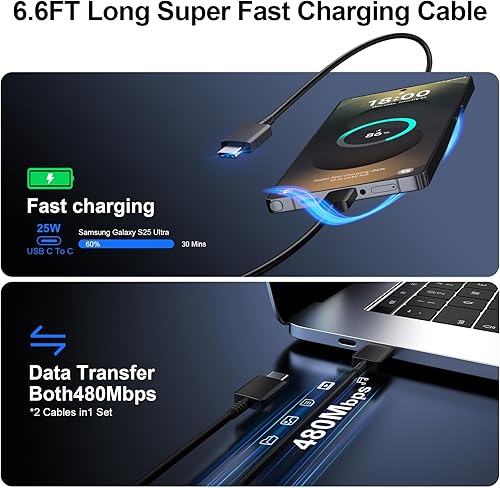 Miniatura 71 de Cargador súper rápido tipo C, cargador de pared USB C de 25 W de carga rápida para Samsung Galaxy S25 Ultra/S25/S25+/S24+/S24 Ultra/S24/S24+/S23