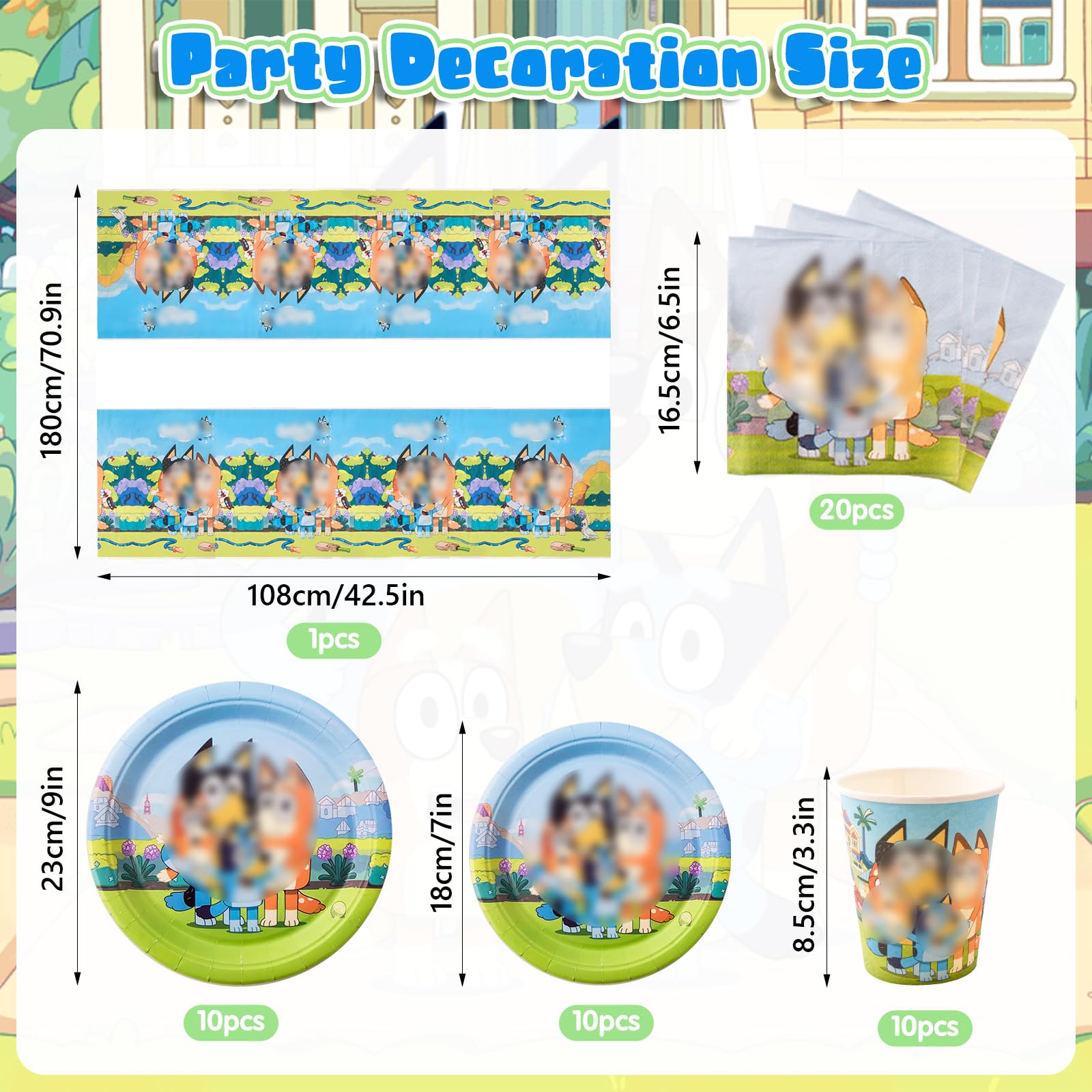 101 Pezzi Blue Decorazione di Compleanno, Set di Stoviglie con Piatti Tovaglie Tovaglioli Palloncini, Decorazioni per Feste di Compleanno per Bambini e Ragazze