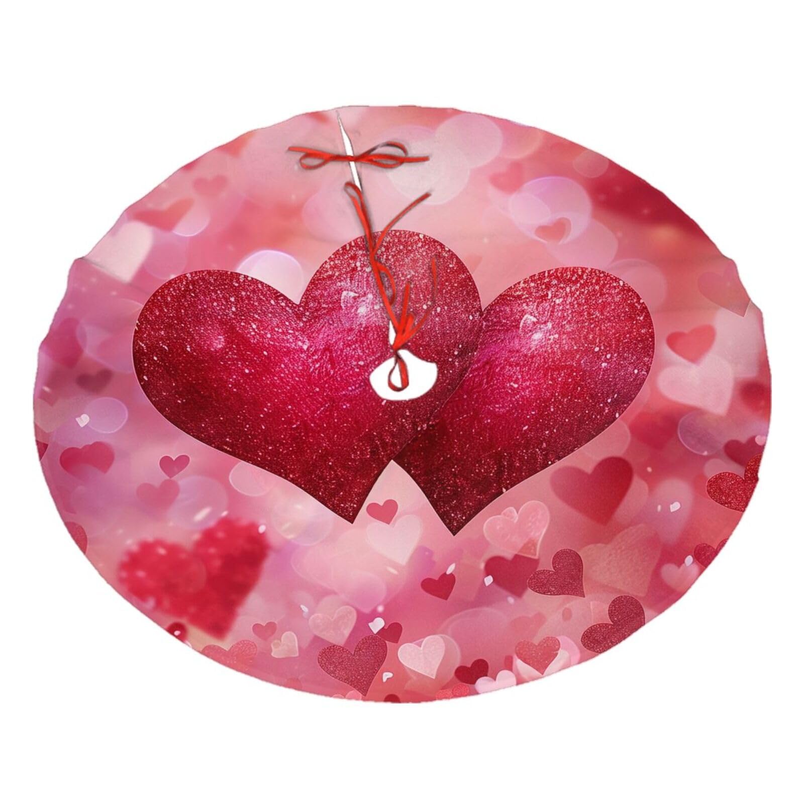 Mount Hour Christmas Tree Skirt, Happy Valentine's Day Love Red Pink Glitter Love Floral Red Hearts Xmas Large Tree Mat, New Year Festive Holiday