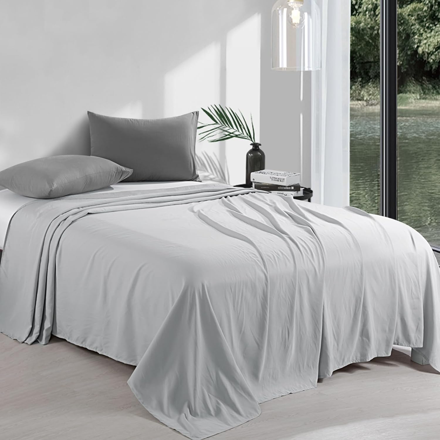 HOMBYS Light Grey Oversized King Flat Sheets Extra Large,Soft & Durable Bed Sheet,Smooth & Breathable Top Sheet 120 in x120 in