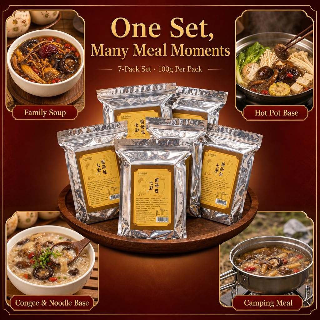 Paquete De 7 Mezclas Variadas Sopa Champiñones Silvestres (100 G Cada Una): Base Conveniente For Cocinar Y Acampar En Familia
