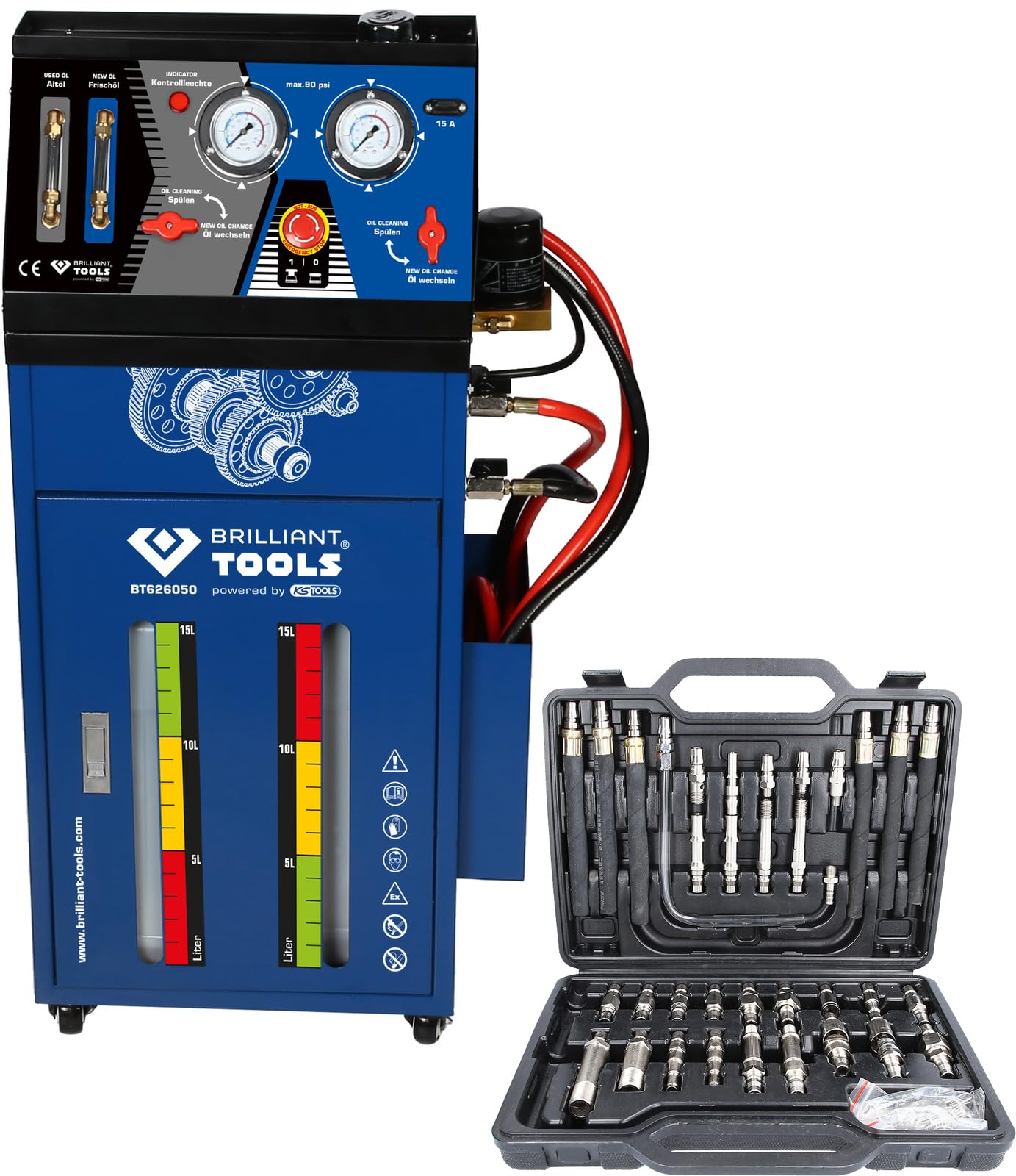 BRILLIANT TOOLS BT626050 Getriebespülgerät für Automatikgetriebe inkl. 35-tlg Adapter-Satz (Powered by KS TOOLS)
