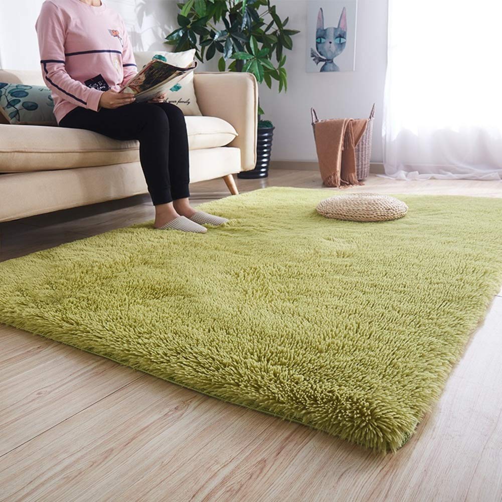 Tapis à poils longs vert 200x200cm idéal pour salon et chambre