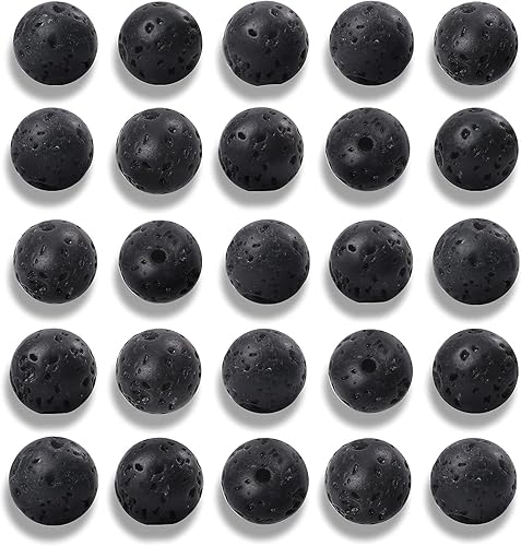 100 cuentas redondas sueltas de lava volcánica negra natural de 0.394 pulgadas para fabricación de joyas con cordón elástico de cristal