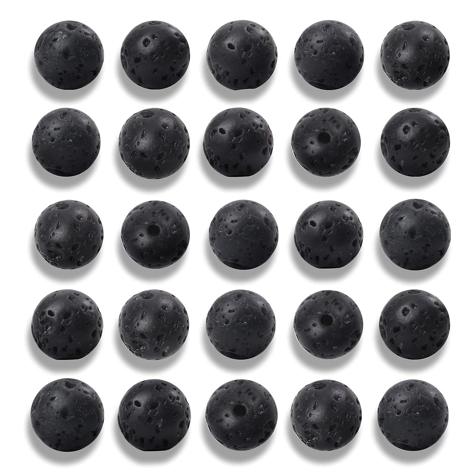 100 cuentas redondas sueltas de lava volcánica negra natural de 10 mm para hacer joyas con cordón elástico de cristal