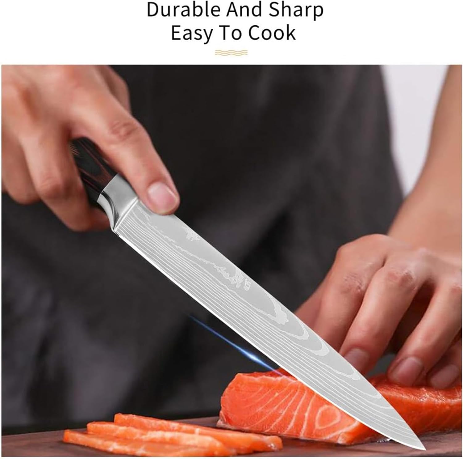 XYJ Stainless Steel Kitchen Knives Set 8 Piece Chef Knife Set with Carry Case Bag & Sheath Well Balance Ergonomic Handle - Image 7