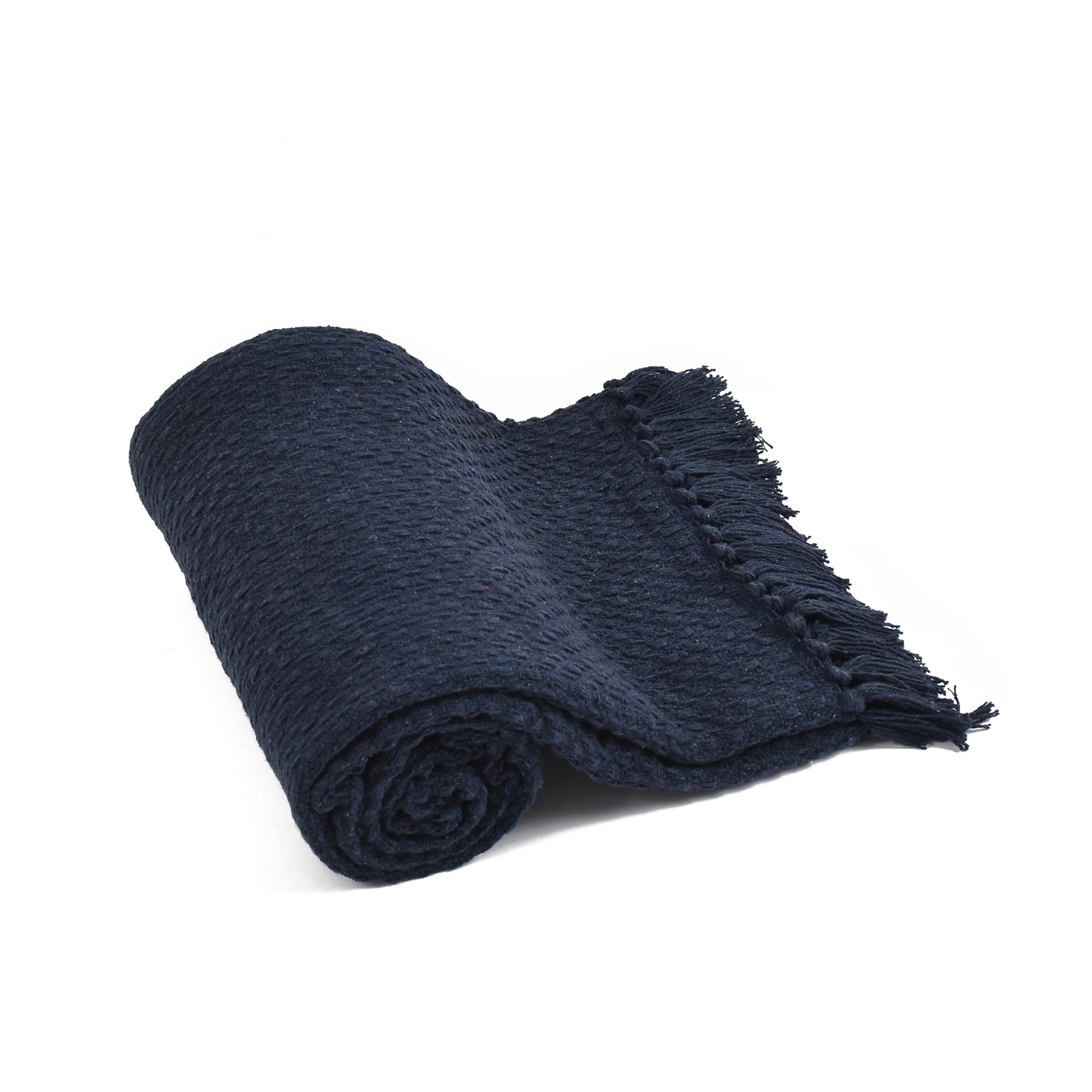 SASHAA WORLD Weaved Navy Cotton Throw | Ideal for Your Home, Living Room, Sofa, Bed, Chair, Picnic & Used for Gift | 130X180 cm 2
