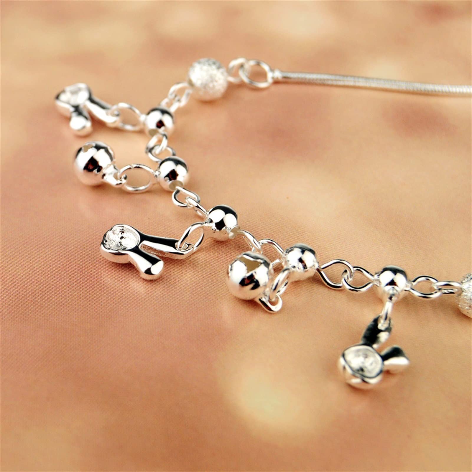 Tobilleras Tobillera de Plata de Ley 925 para mujer, joyería para pie con campana de conejito, sandalias descalzas para playa y verano, tobilleras para mujer