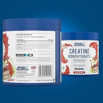 Applied Nutrition Creatine Flavoured - Creatine Monohydrate Micronized Powder with Flavour, Increases High-Intensity Physical Performance (250g - 50 Servings) (Cherry & Apple)