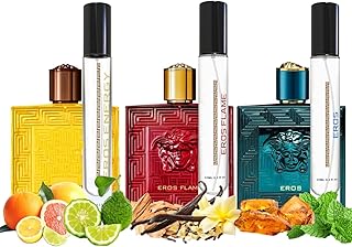 Equivalence 3 Pieces Set Eau De Parfum Spray for MEN edition travel Size BUNDLE 0.34 Ounce ENERGY + EROS FLAME+EROS, LARGE BOTTLES NOT INCLUDED It is only a reference
