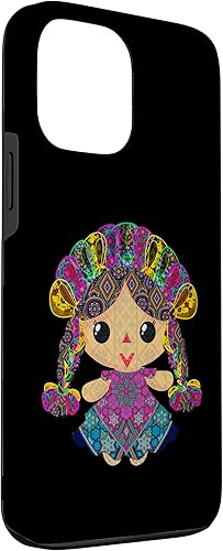 Vista 3 de iPhone 13 Pro Max muñeca mexicana, maria, mazahua arte huichol, lele, estuche