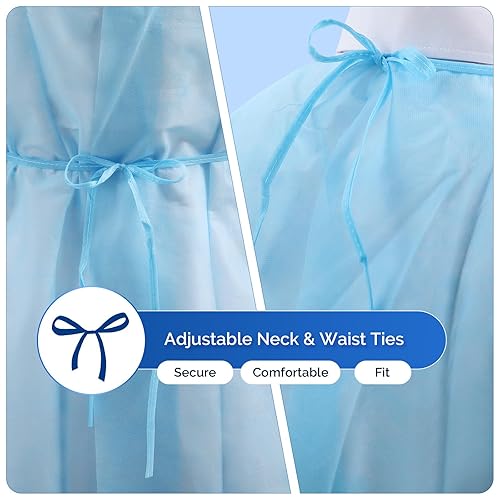 Miniatura 39 de JMU 100 piezas de batas de aislamiento desechables a granel, vestidos médicos PP largos con puños de punto (blanco)