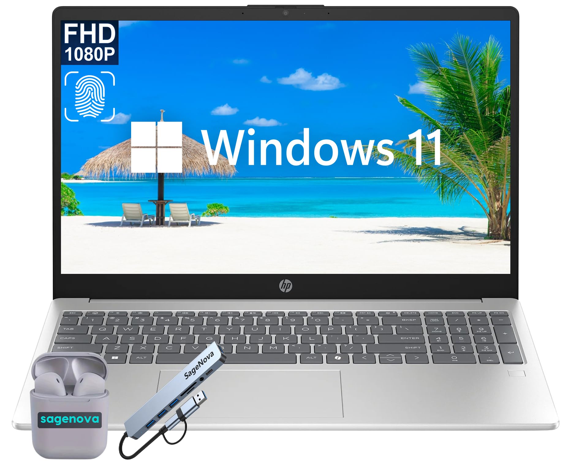HP 15.6" FHD Laptop Computer, 16GB RAM 512GB Storage (256GB SSD+256GB Docking Station Set), Core i3 8-Core Processor (Up to 3.8 Ghz), Windows 11,