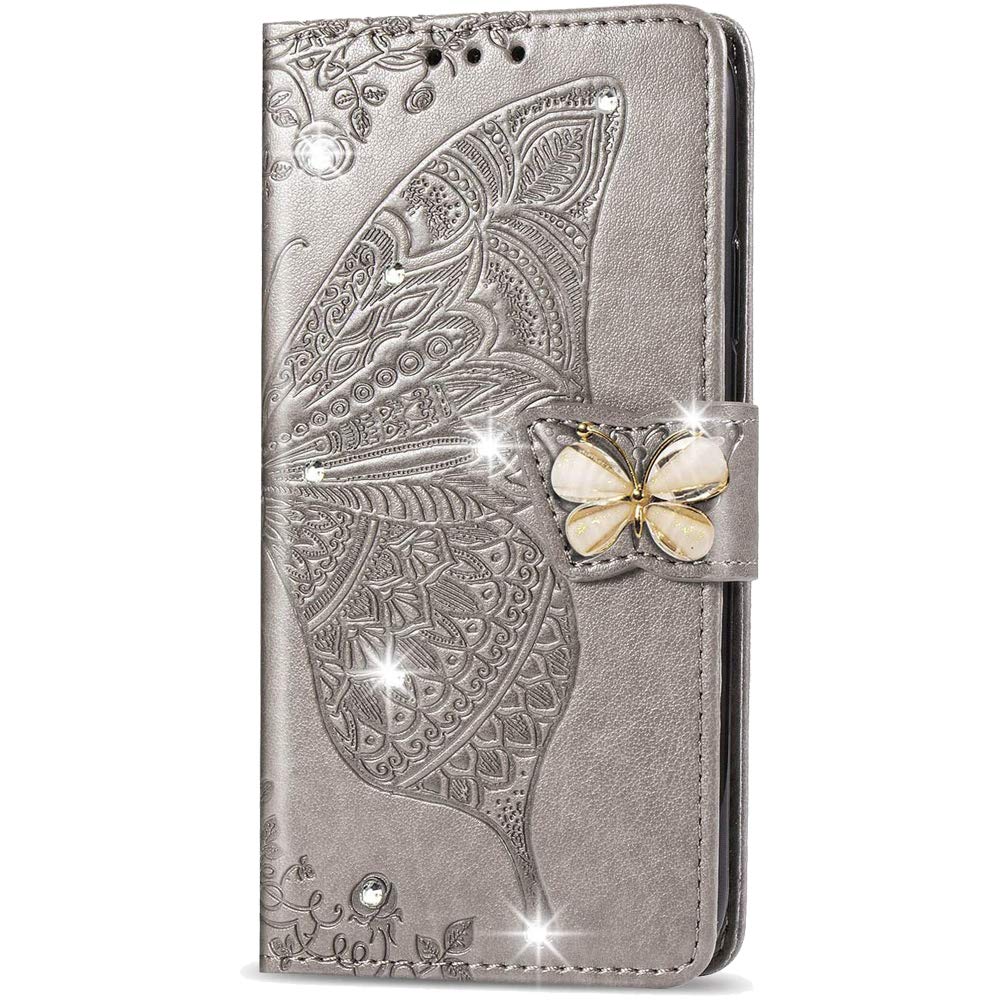 Custodia OnePlus Nord N100 Con Fiori E Cristalli: Pelle PU Con Porta Tessere E Funzione Stand - Farfalla Rosa SD