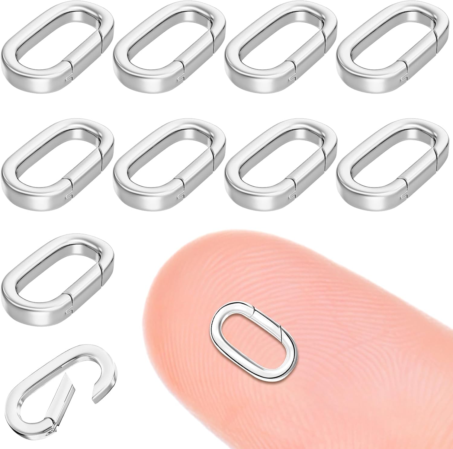10Pcs Oval Spring Clasps For Jewelry Making - Stainless Steel Carabiner Connectors 7.5x4mm