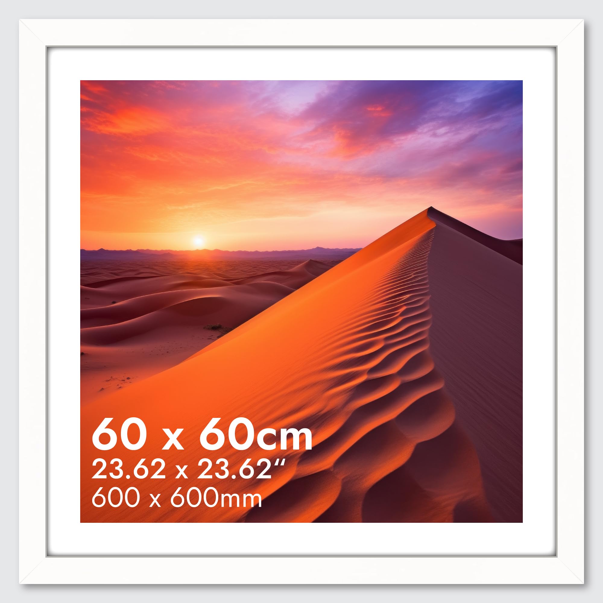 HNK White Square Picture Frames 60x60cm Engineered Wood and Plexiglass, 600×600mm Photo Frame Dual Orientation Landscape or Portrait, Square Frame Wall Hanging Display Photos for Home, Office