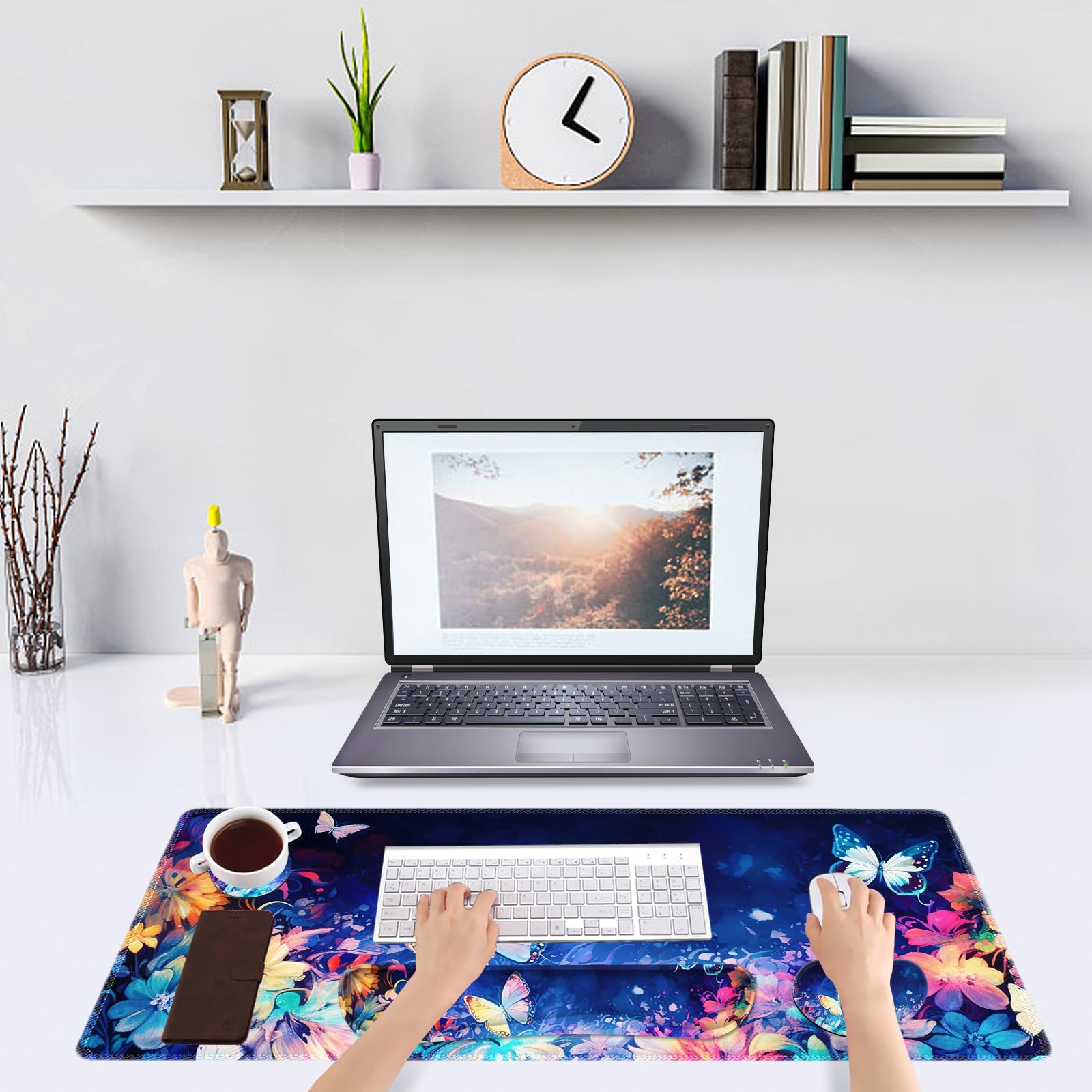 DINKY Zestaw podkładek pod mysz, duża podkładka pod mysz do gier + ergonomiczna podkładka pod nadgarstek z pianki z pamięcią kształtu, łatwe pisanie, ulga w bólu, 4 szt. (89 cm x 40 cm), rozszerzona