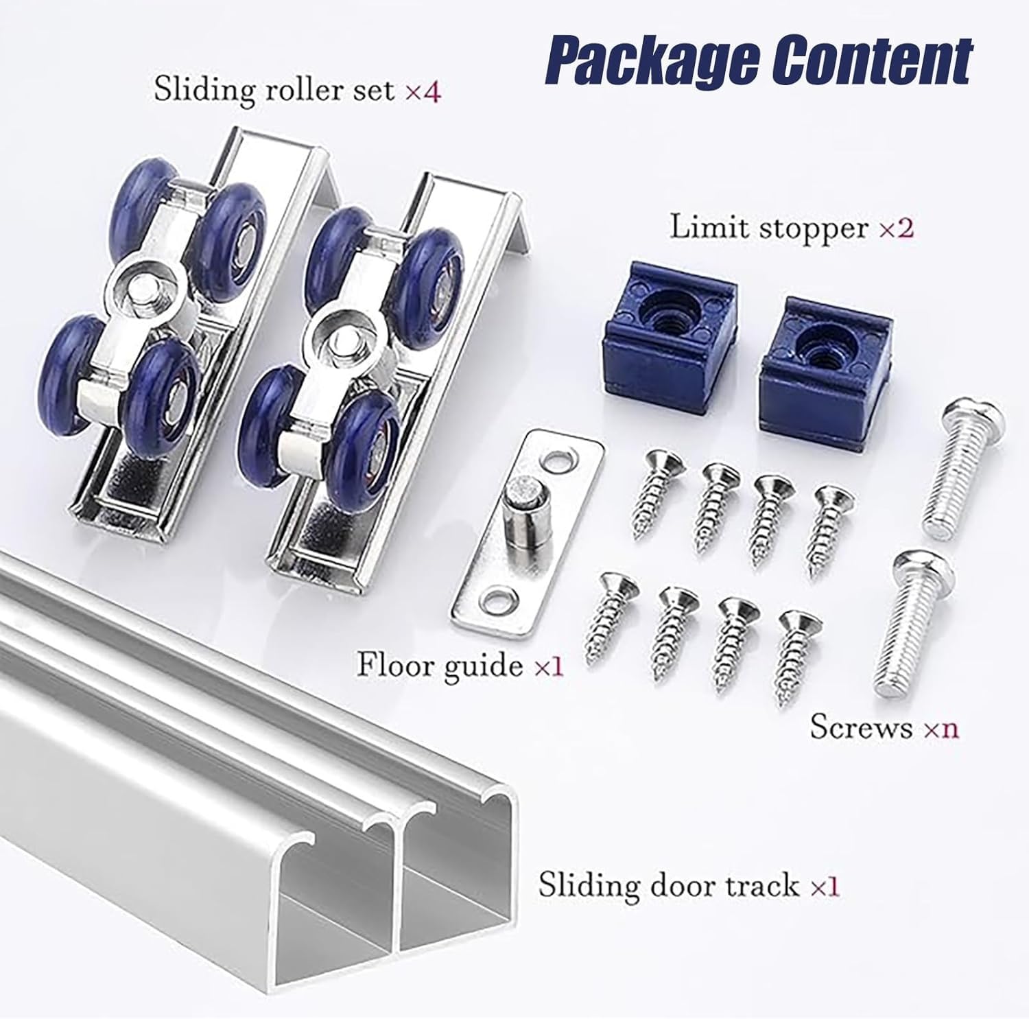 Zestaw akcesoriów do drzwi przesuwnych Premium montowany na górze do paneli drewnianych o grubości 1,9 cm - 2,3 cm, aluminiowy mini podwójny tor z prowadnicą zapobiegającą kołysaniu (srebrny 1,2 m