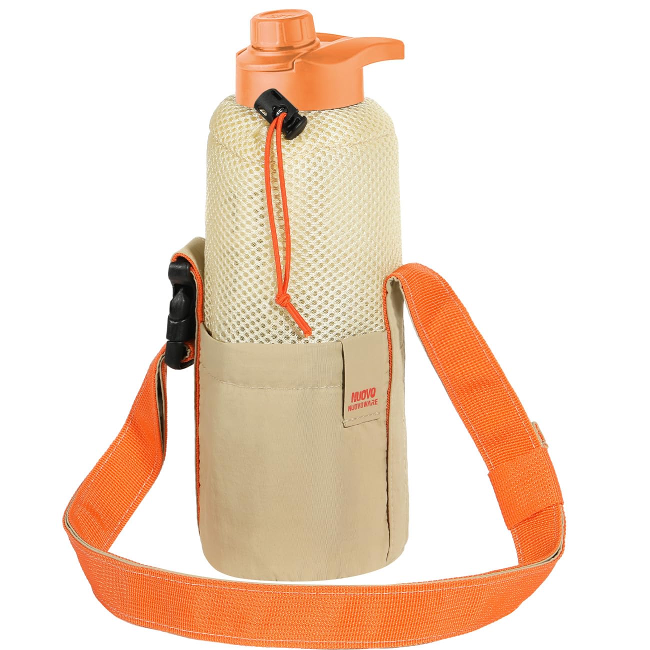 Nuovoware Water Bottle Carrier Bag, 40OZ Water Bottle Holder with Adjustable Shoulder Strap, Foldable Lightweight Drawstring Water Bottle Bag with Pocket for Hiking Traveling Climbing