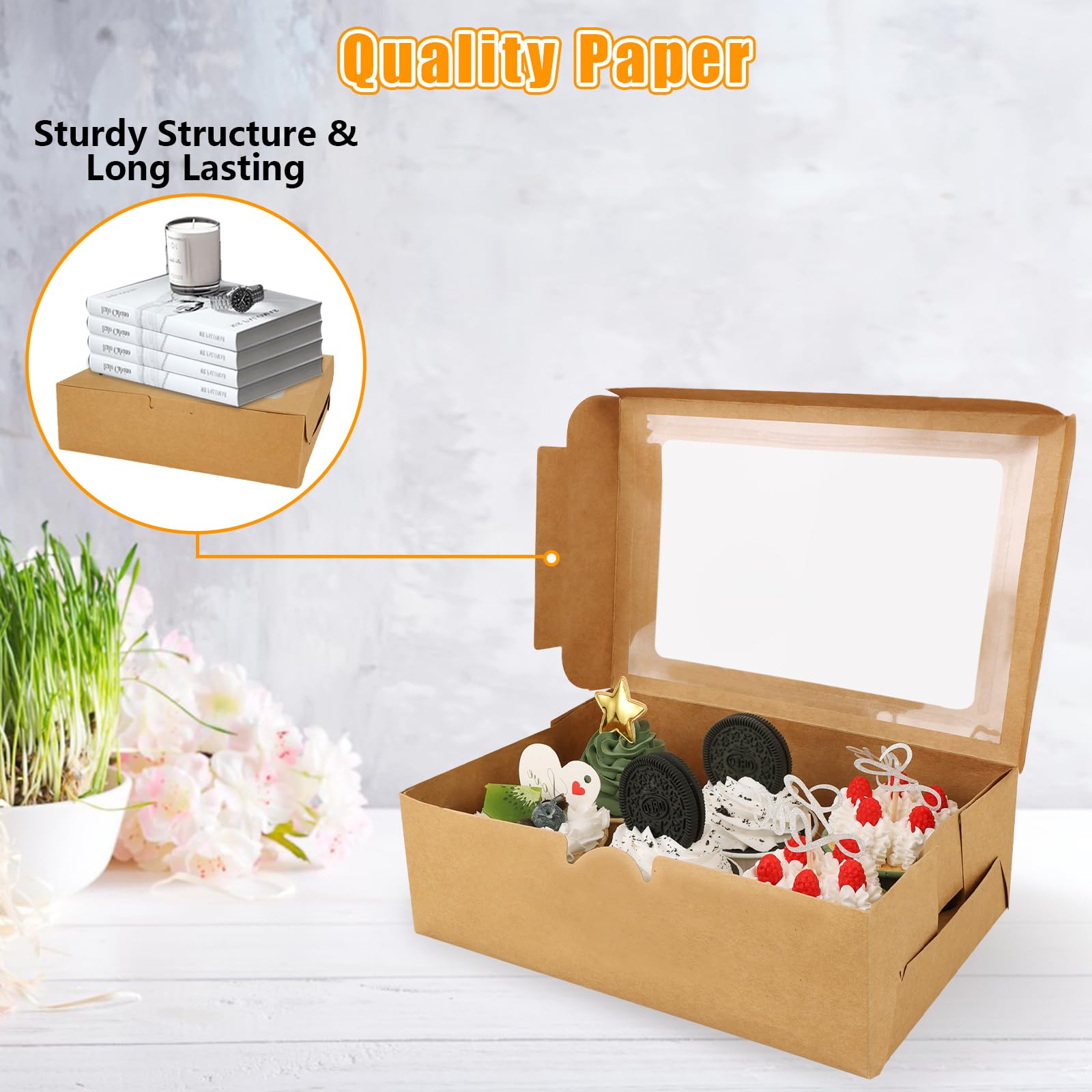 ZOFUN 50 Pack Kraft Cupcake Boxes 6 Hole, 24 x 16 x 7.5cm Cup Cakes Boxes with 2 Rolls Ribbon - Image 3