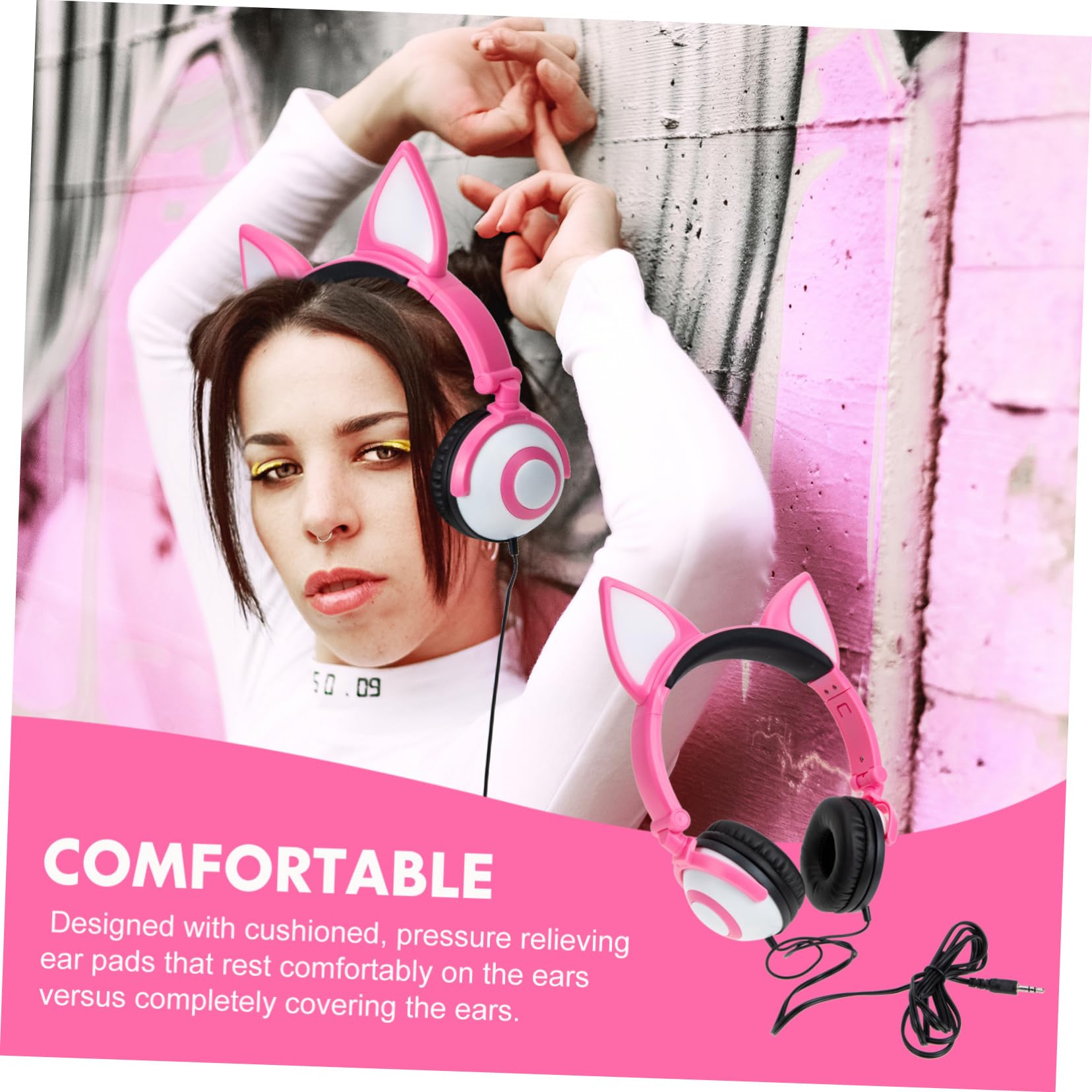 Mikikit Cuffie Orecchie di Gatto Cuffie Regolabili per Bambine e Ragazze Design Semplice del Suono Basso Consumo Energetico Facile da Trasportare e Utilizzare in Viaggio